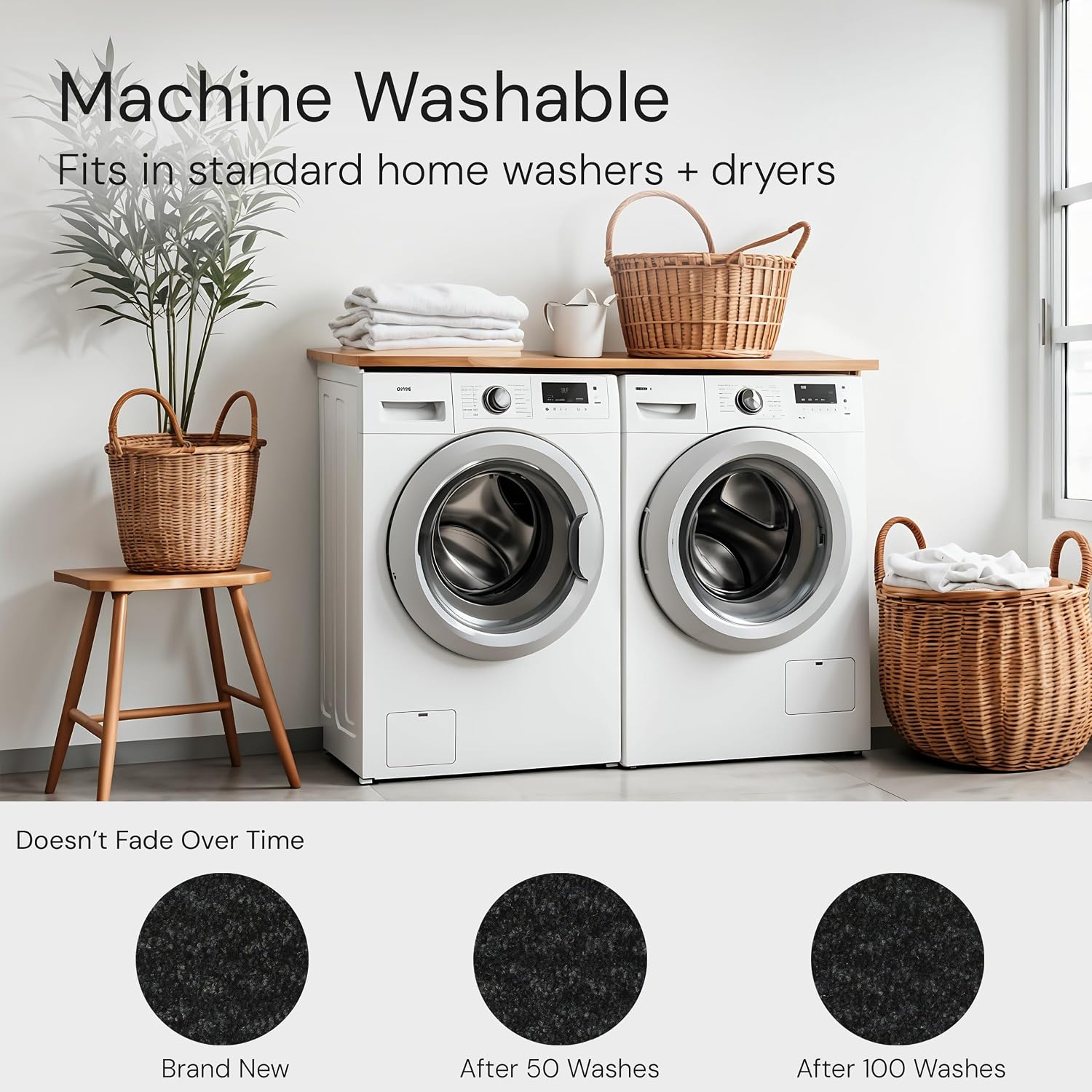 Wash + Dry Eco Revive Charcoal Washable Indoor Rug with Rubber Backing, Door Mat for Entryway, Kitchen, Bathroom, Non-Slip Mat, Washable Rug, Pet Friendly, Eco Friendly, Grey and Black, 24” x 36”