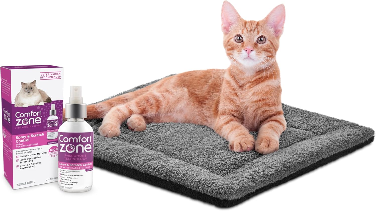 K&H Self-Warming Cat Bed Pad + Comfort Zone Cat Calming Pheromone Spray Bundle - Includes Self Heating Mat for Indoor Pets and Calming Spray, 60ml - Reduce Stress During Travel, Vet Visits & Home