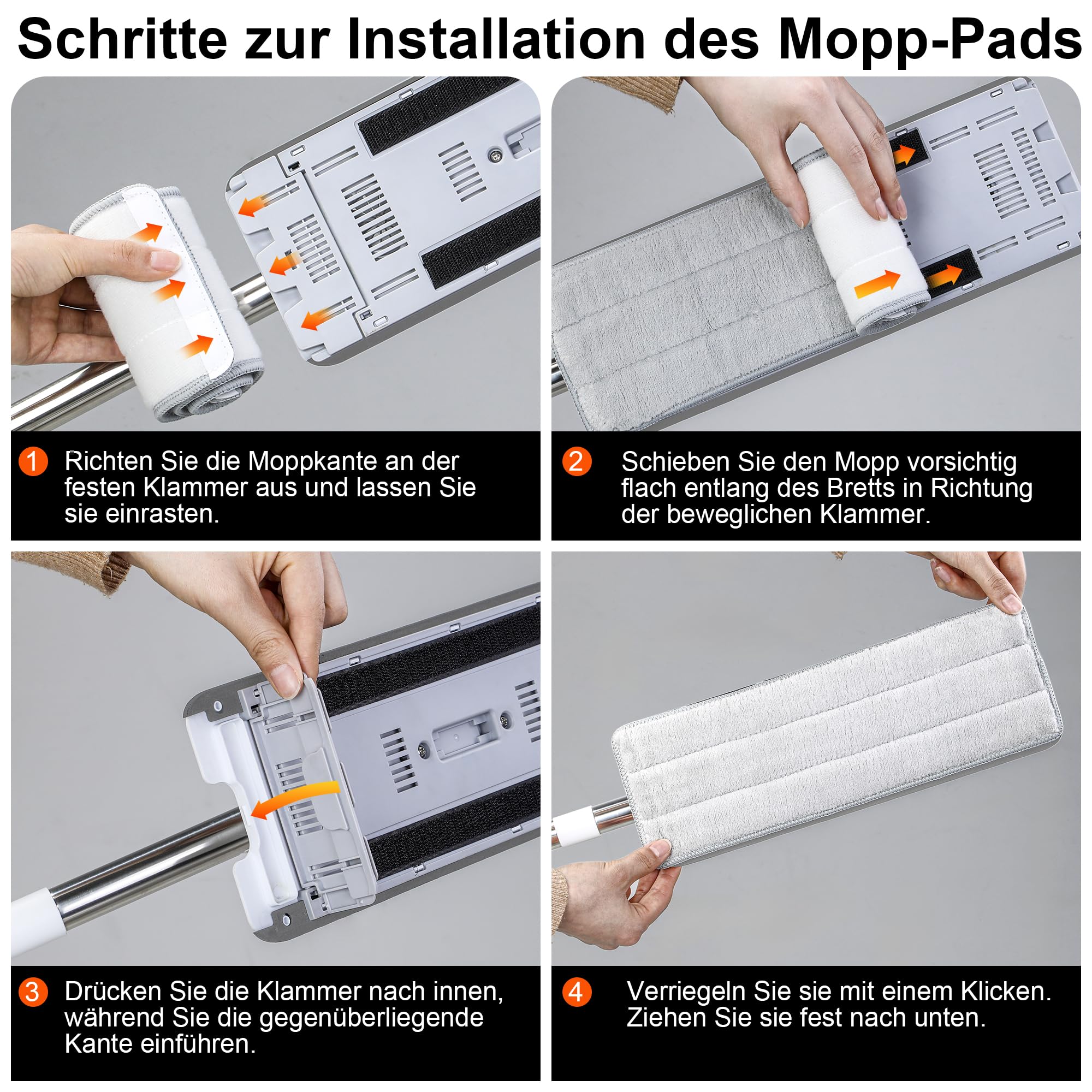 CTIME Kit de serpillère avec seau, seau plat mains libres avec serpillère, kit de nettoyage pour le sol avec 2 serpillères en microfibre, utilisation humide et sèche, système de nettoyage des sols (33