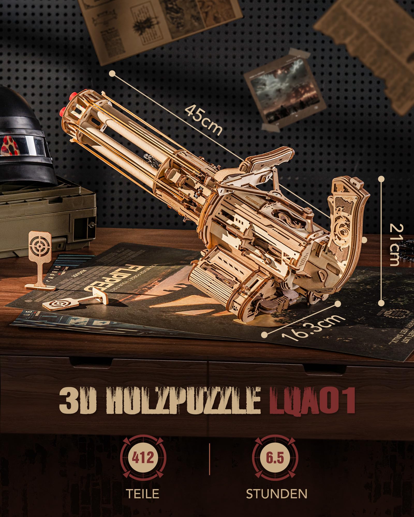 ROKR 3D Holzpuzzle Erwachsene Holzmodelle Bausätze, 3D Puzzle Holz Modellbausätze zum Mechanischen Bauen, Spielzeug mit Gummibändern, Geschenk für Teenager und Erwachsene, LQA01