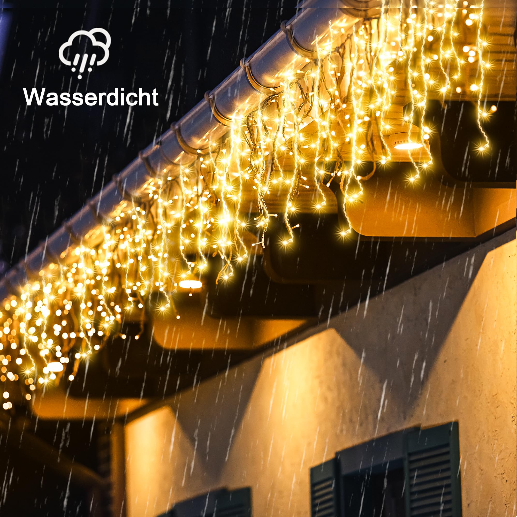 BLOFUN Lichterkette Außen 20M 720 LEDs, Eisregen Weihnachtsbeleuchtung IP65 Wasserdicht mit Timer & 8 Modi, Warmweiß für Weihnachtsbaum & Deko-Warmweiß