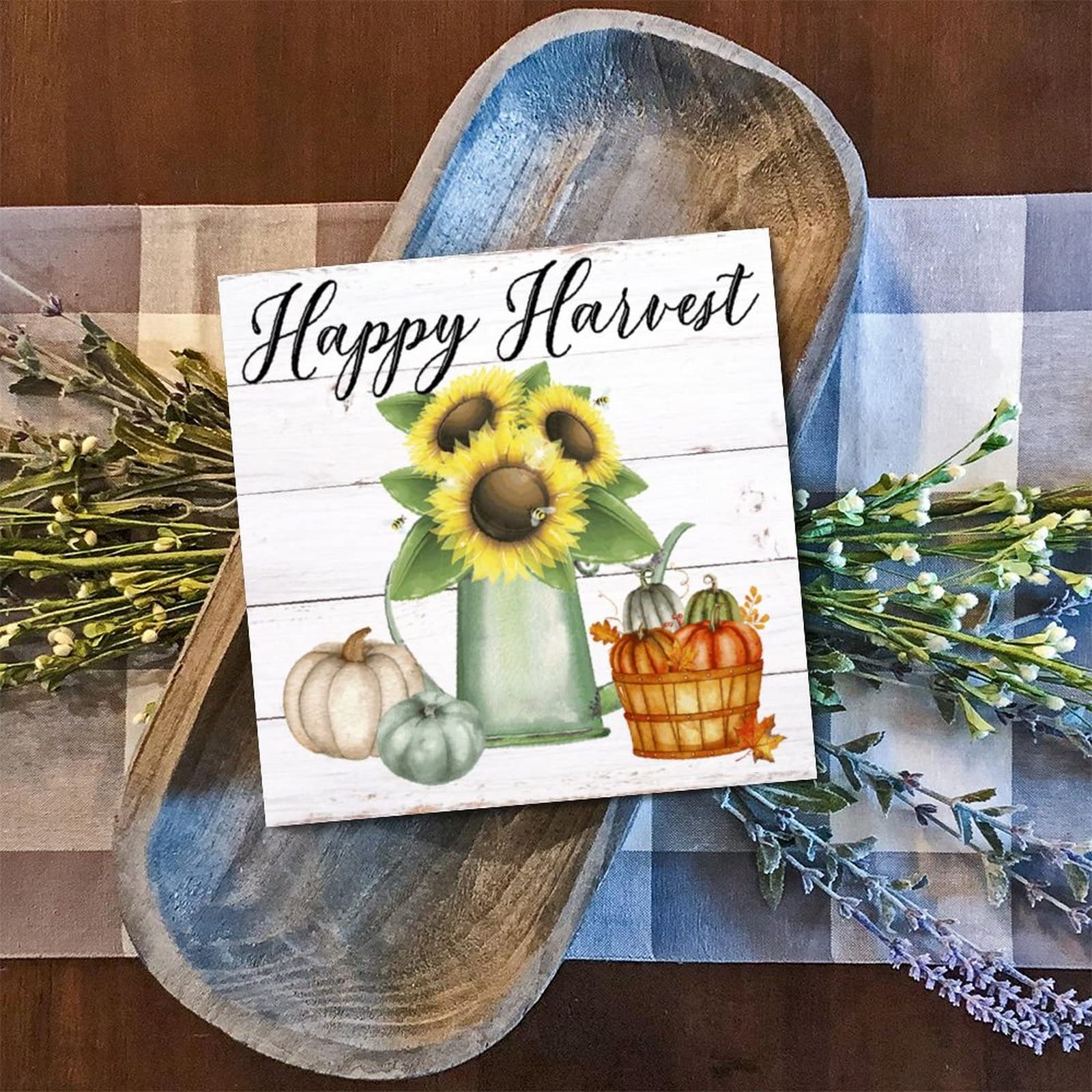Panneau en bois Happy Harvest pour une décoration d'automne cosy dans votre salon
