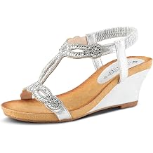 PATRIZIA Womens Shining Slip-On Wedge Sandals Crystal Embellished Cut-Out Design ladies slides with Comfy Silky Wrap and Flexible Rubber Sole