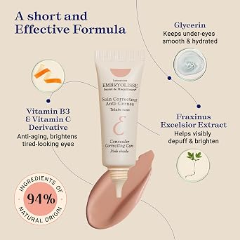 Embryolisse Concealer Correcting Skincare, Covers Dark Circles & Puffiness, Hydrating Under Eye Makeup with Age-Defying Vitamin B3 & E, 0.27 fl oz