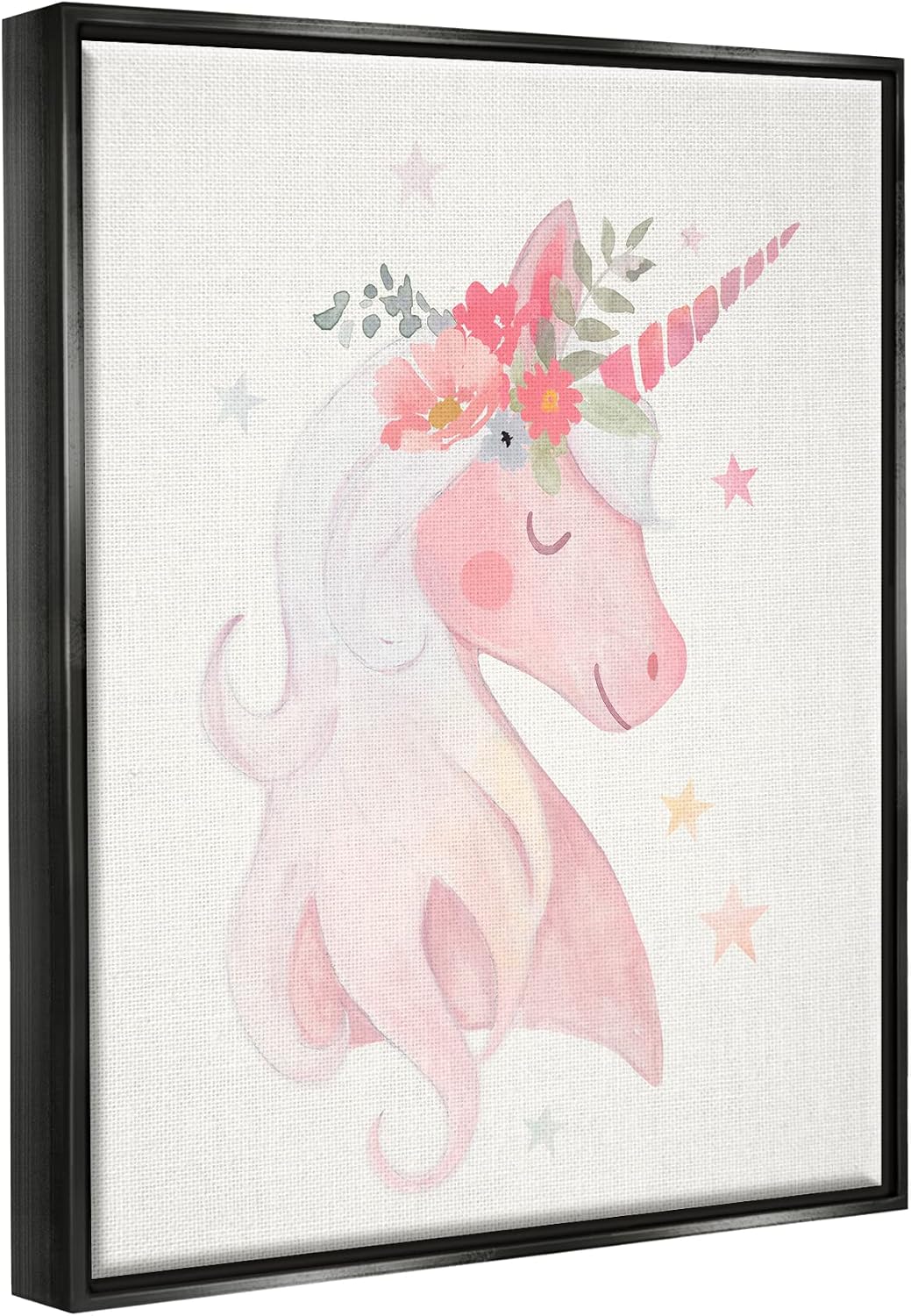 Stupell Industries Pastel Smiling Unicorn Pink Flower Blossom Crown Floating Framed Wall Art, Design by Victoria Barnes