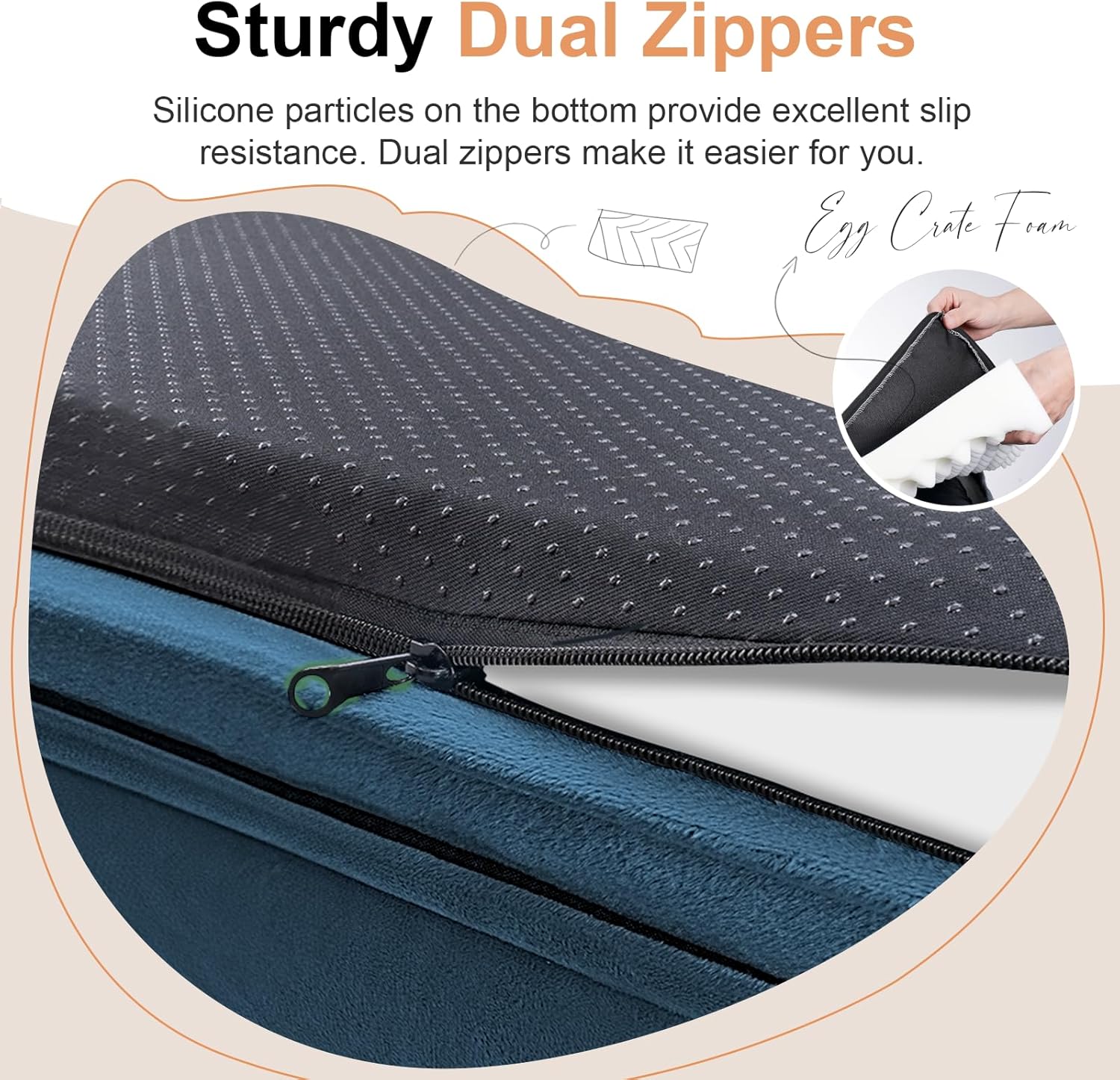 Medium Dog Bed Orthopedic Washable: Beds Bolster Medium Sized Dogs Bed Egg Crate Foam Couch Sofa Waterproof with Removable Cover - Navy Blue