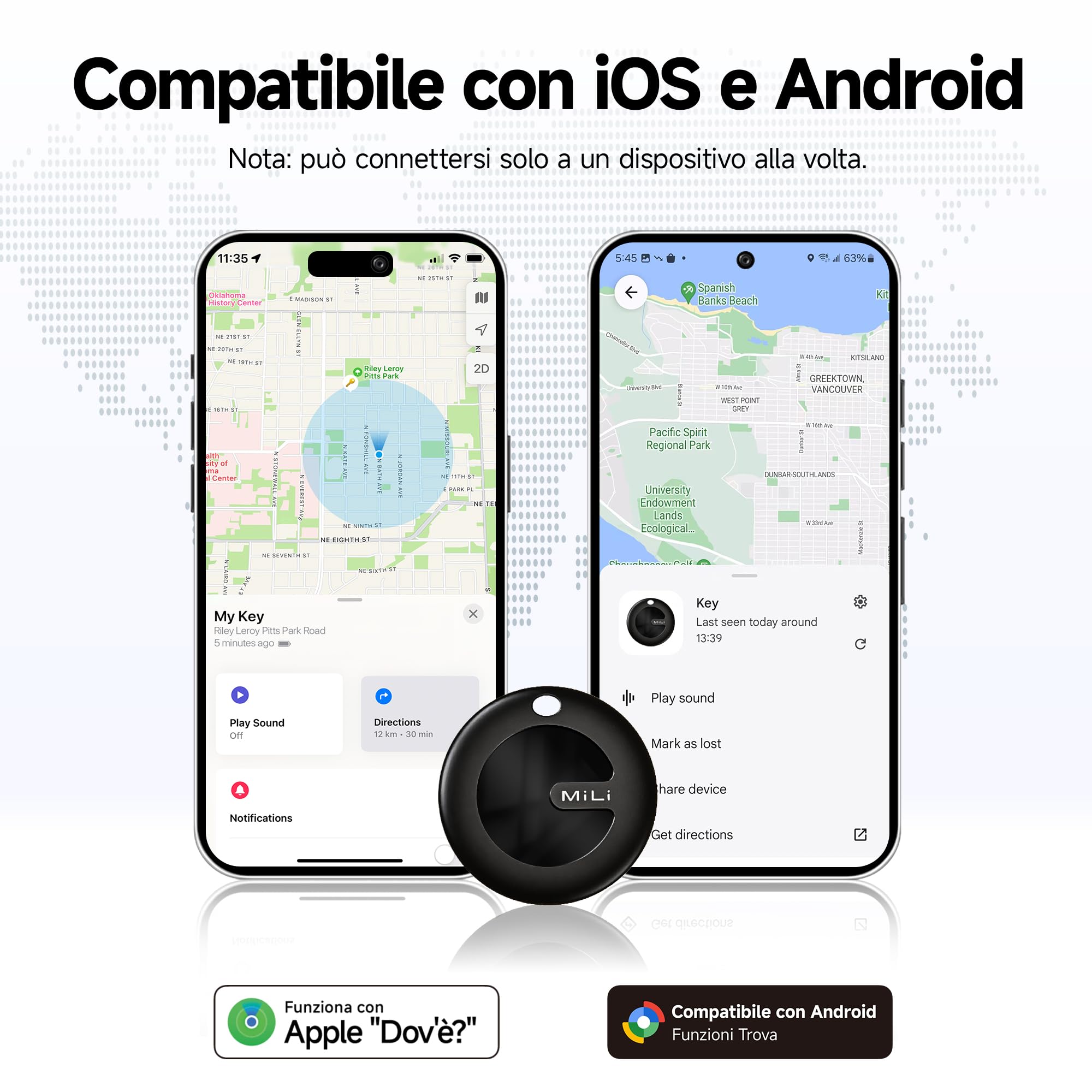 MiLi MiTag Duo Smart Tracker Tag, Localizzatore Bluetooth Compatibile Apple Dov'è e Google Funzioni Trova (iOS e Android), Trova Oggetti e Chiavi/Bagagli/Valigie/Zaini/Portafogli