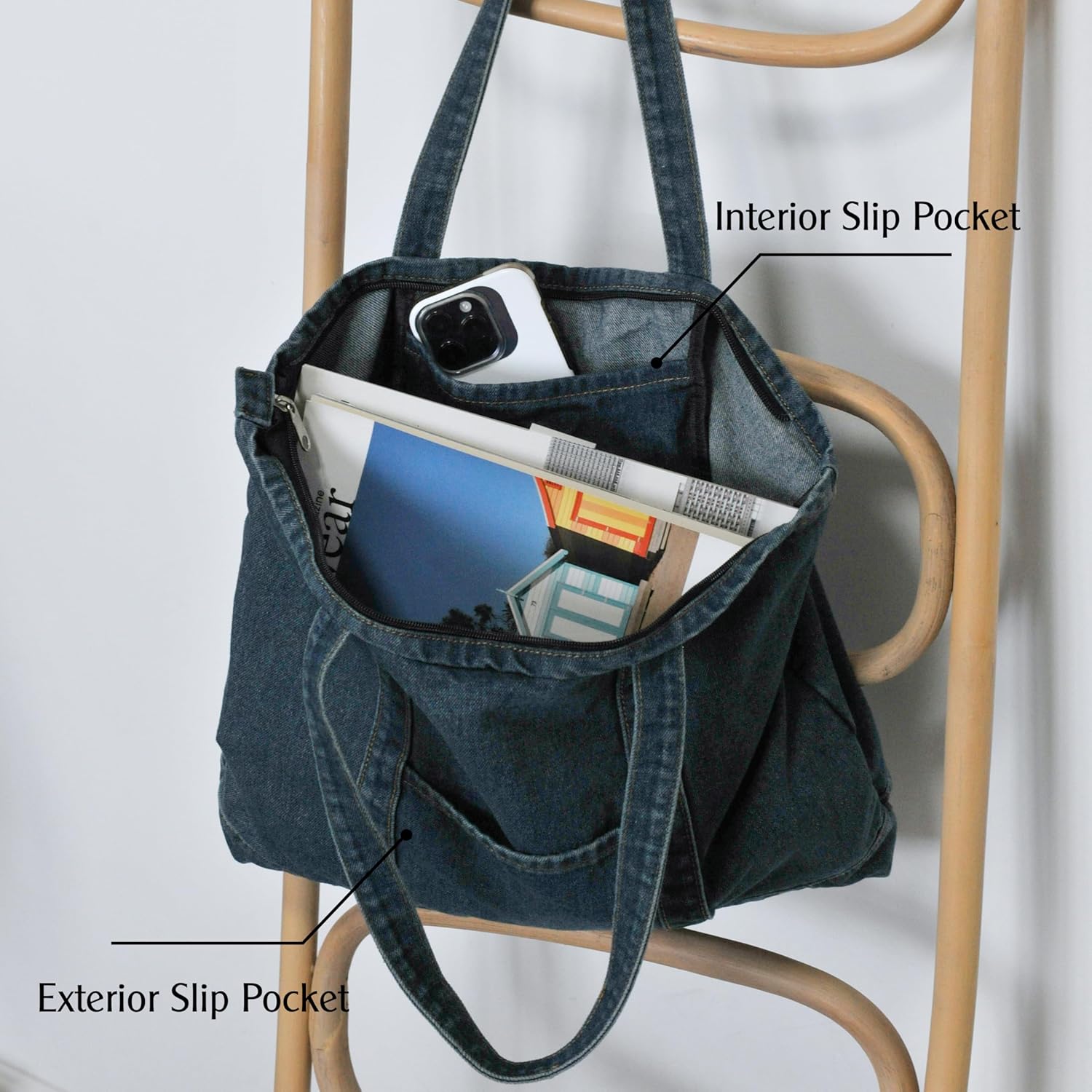 HOXIS Light Weight Soft Denim Tote Unisex Shopper Shoulder Handbag - Image 4