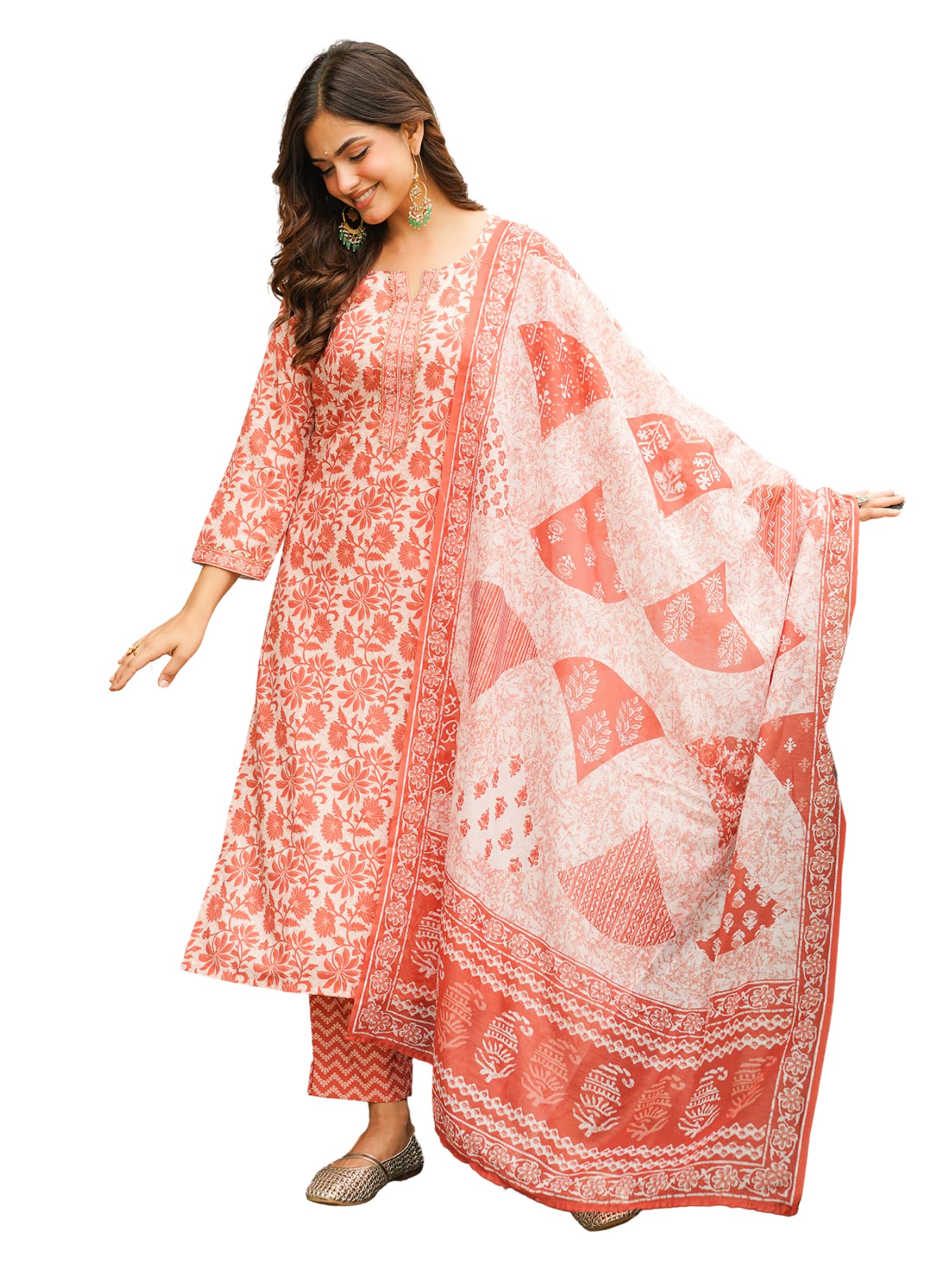 Women's Orange Rayon Blend Printed Straight Floral Kurta Trousers With Dupatta Set | Daily Straight Kurta Set For Women | Floral Salwar Suit For Women-image-40