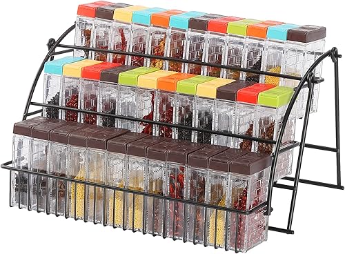 Vista 18 de URALFA Recipientes pequeños para especias con tapas 2 en 1, paquete de 24, mezcladores de especias con agujeros ajustables y tapas, tarros de Marrón