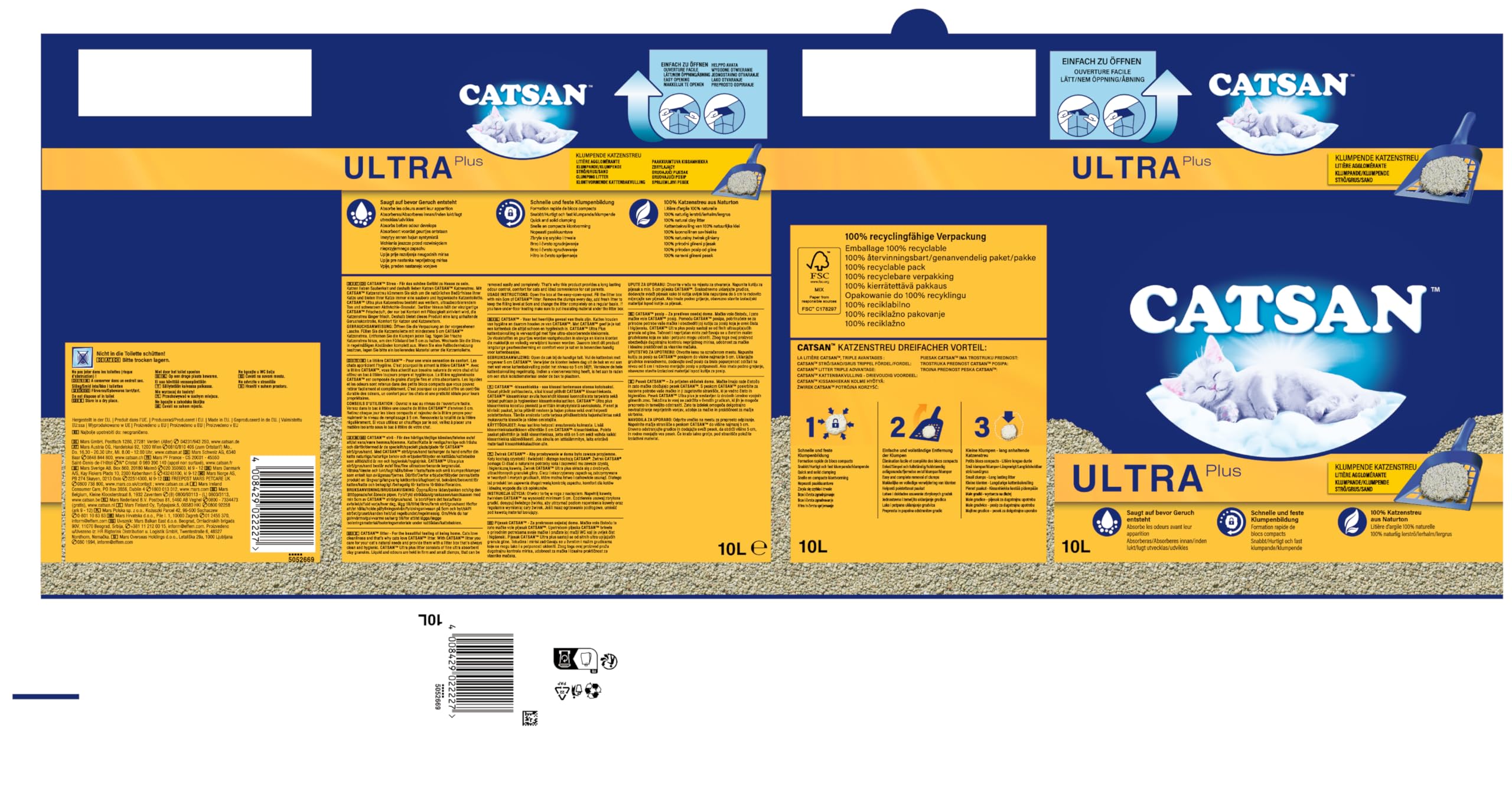 Litière pour chat ultra agglomérante Catsan - Ultra absorbante - En granulés d'argile