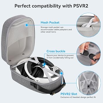 PSVR2 Case Carrying Case for PSVR2 Travel Case with Built-in Pocket for Small PSVR 2 Accessories Portable Handbag with Shoulder Strap for Playstation VR2 Sense Controller Hard Case for PS VR2, Gray, ps vr2 Carry Case