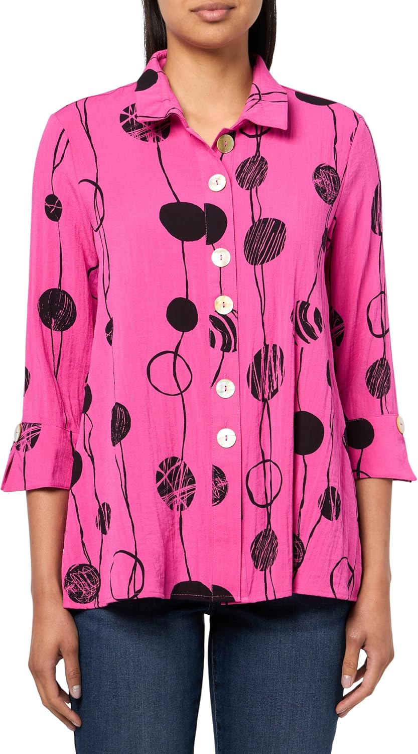 Printed Woven Crinkle Button Front Tunic