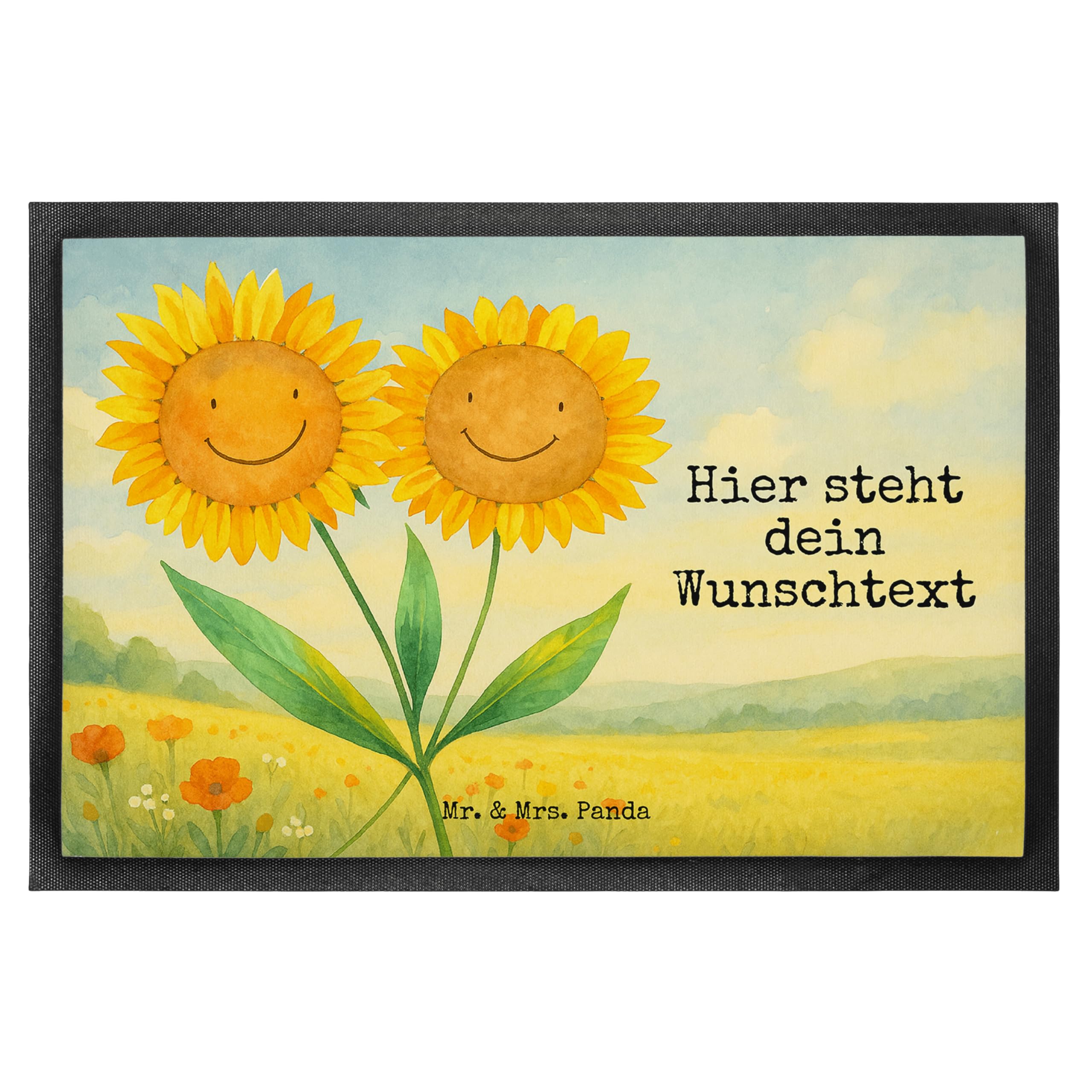 Mr. & Mrs. Panda Personalisierte Fussmatte Blume Sonnenblume Design 50 x 75 cm - Geschenk, Schmutzfangmatte, Fußmatte mit Name, Best Friends, personalisiert, Garten, personalisierbar, Zusammen