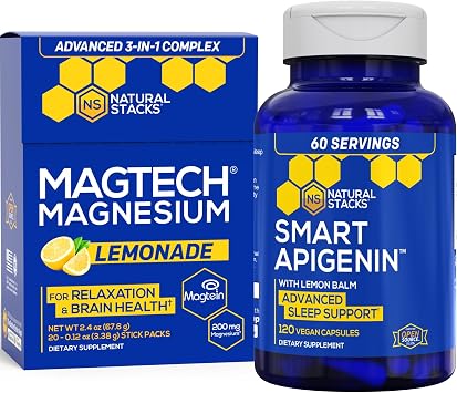 NATURAL STACKS Magtech Magnesium Drink Mix + APIGENIN+ Supplement Bundle - Supports Relaxation, Brain Health & Sleep* - 80 Servings