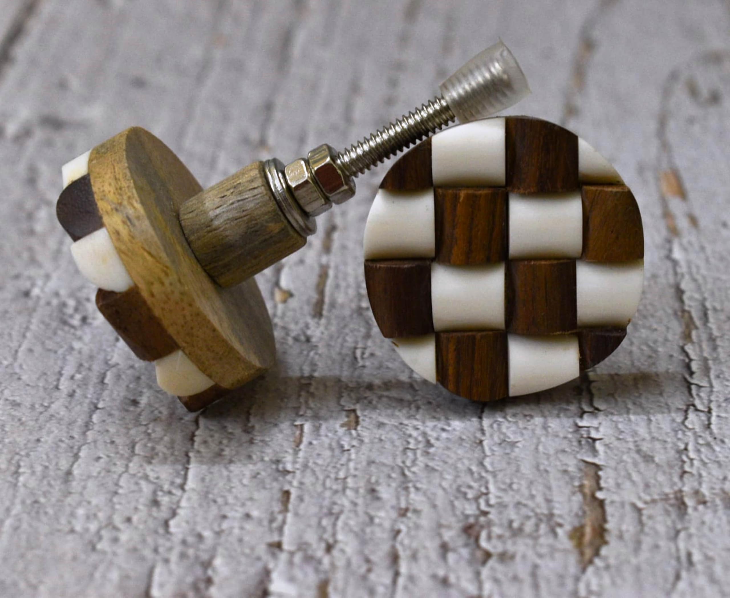 ARTISNO Handmade Round Shape Wood and Resin Kitchen Cabinet Drawer Knob