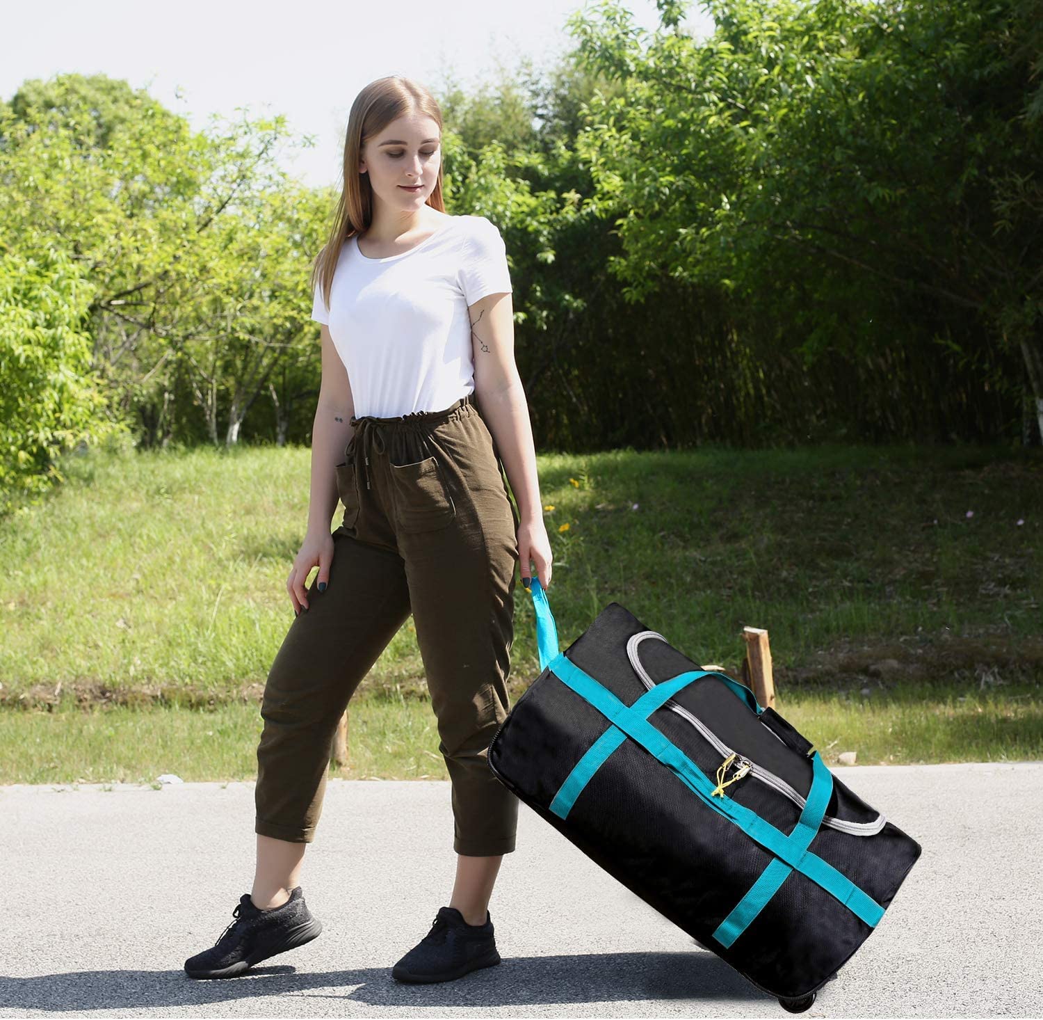 Bolsa de viaje grande con ruedas, plegable, portátil, versátil, Black-85l, 85 Liter, Clásico | Bolsa de viaje para vacaciones, viajes, acampada o fin de semana, resistente, resistente