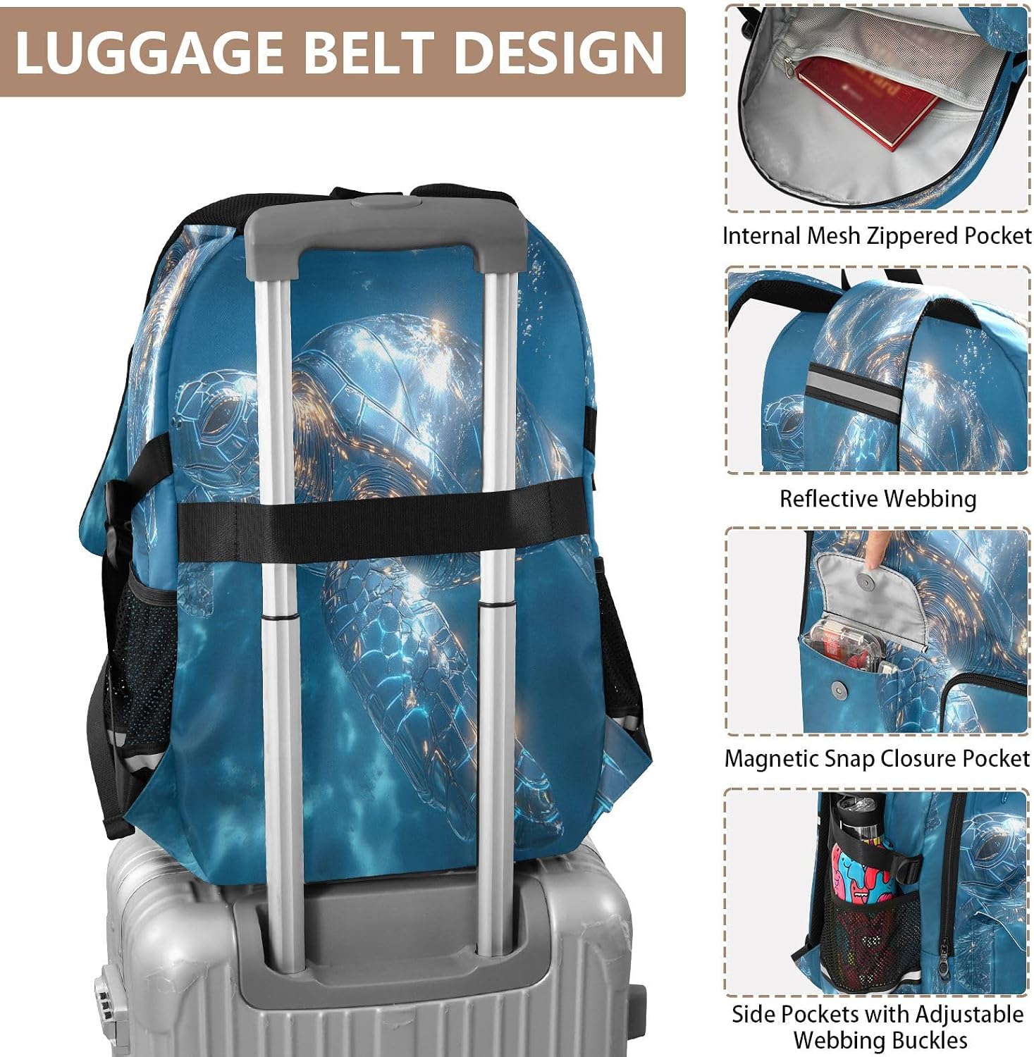 ALAZA Blue Turtle Swimming Backpack with Mulitiple Pockets for School Outdoor College Travel Bookbag 14 inch Laptop Backpack for Men and Women image 4