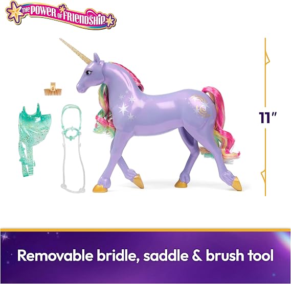 Unicorn Academy Tek boynuzlu at Wildstar – 28 cm boyunda, Sophia orijinal tek boynuzlu at Netflix serisi, gerçek yele ve kuyruk, çıkarılabilir dizgin ve sele ve fırça, 4 yaşından büyük çocuklar için