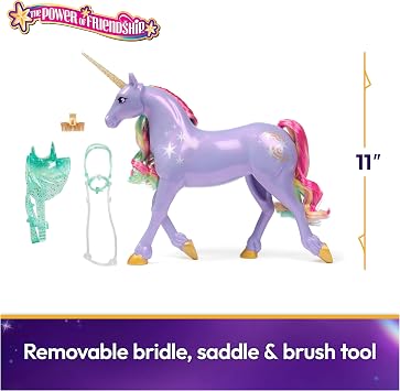 Unicorn Academy Tek boynuzlu at Wildstar – 28 cm boyunda, Sophia orijinal tek boynuzlu at Netflix serisi, gerçek yele ve kuyruk, çıkarılabilir dizgin ve sele ve fırça, 4 yaşından büyük çocuklar için