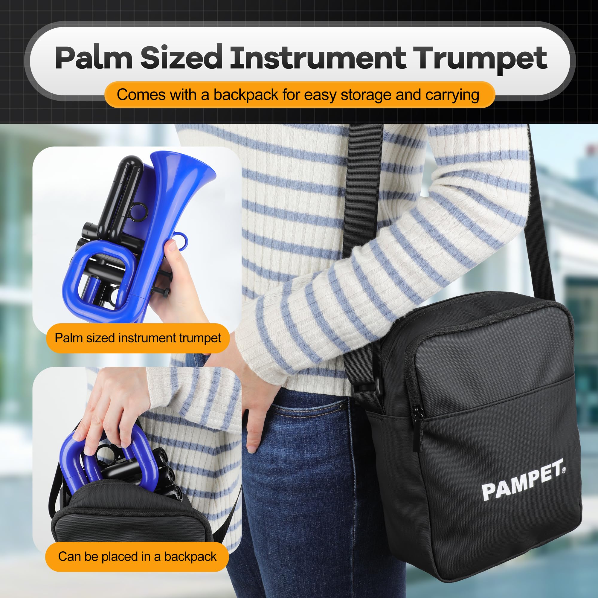 PAMPET Dolphin Pocket Trompete Kunststoff Bb Trompete Standard Trompete für Schüler Anfänger Bb Trompeten Instrument (Blau)