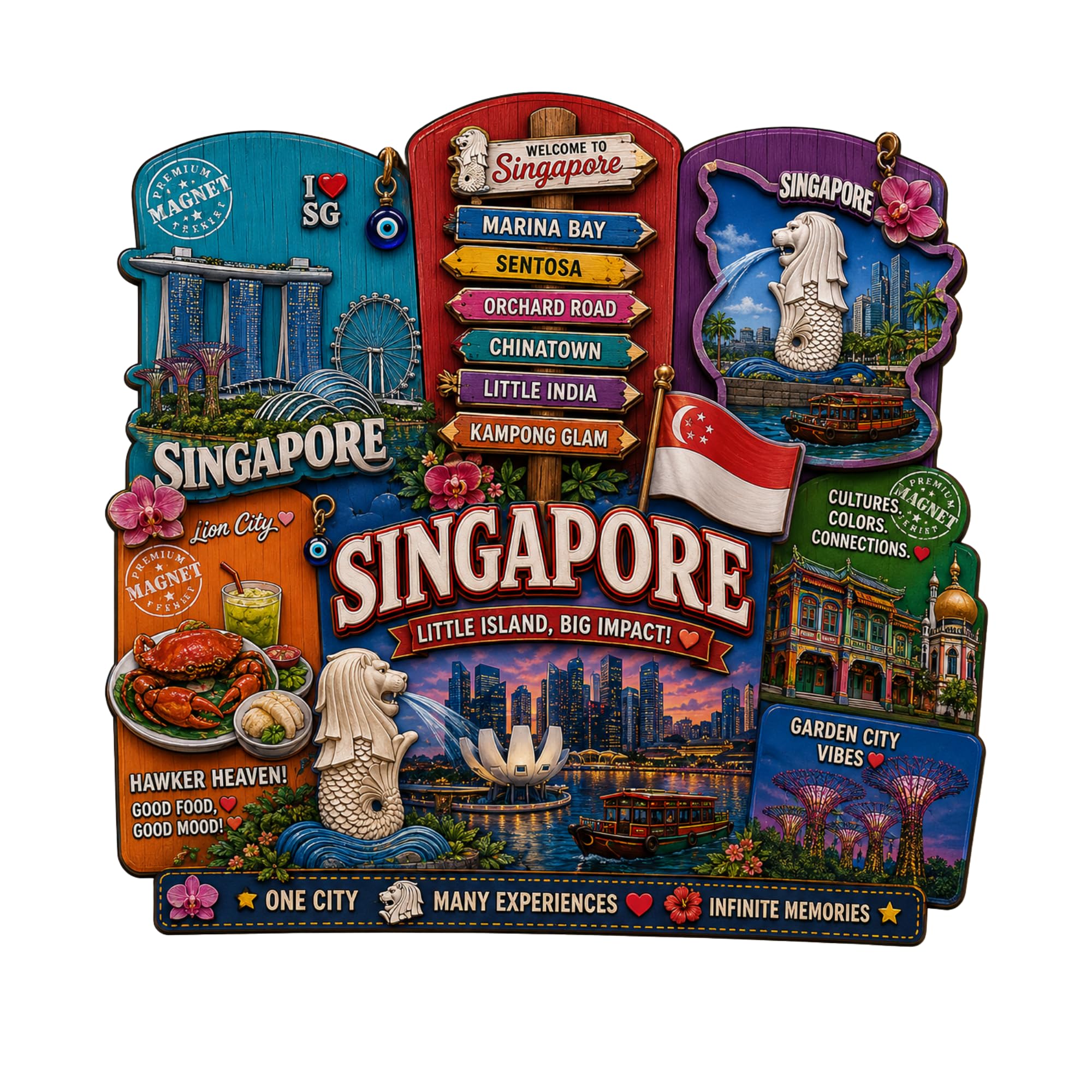 GiftODay 3x4 Inch Country Souvenir Wooden Fridge Magnet for Refrigerator Decoration | Stylish Travel Souvenir Gift for Kitchen, Office & Home Decor (Singapore)-image-20