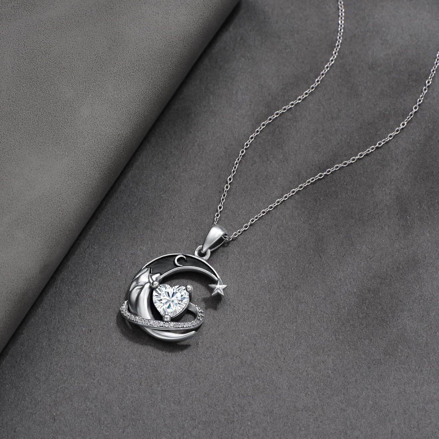 I Love You to the Moon and Back Necklace 925 Sterling Silver Black Crescent Moon Star Pendant with Heart Birthstone Necklace Anniversary Gothic Jewelry Gifts for Women Wife Lovers - Image 5