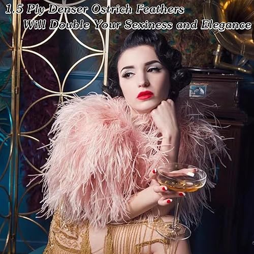 Miniatura 2 de SOGUGOM Ribbón de plumas de avestruz rojo, 1.5 capas, 2 yardas de 4 a 5 pulgadas, cintas con flecos, para costura, vestido, proyectos de