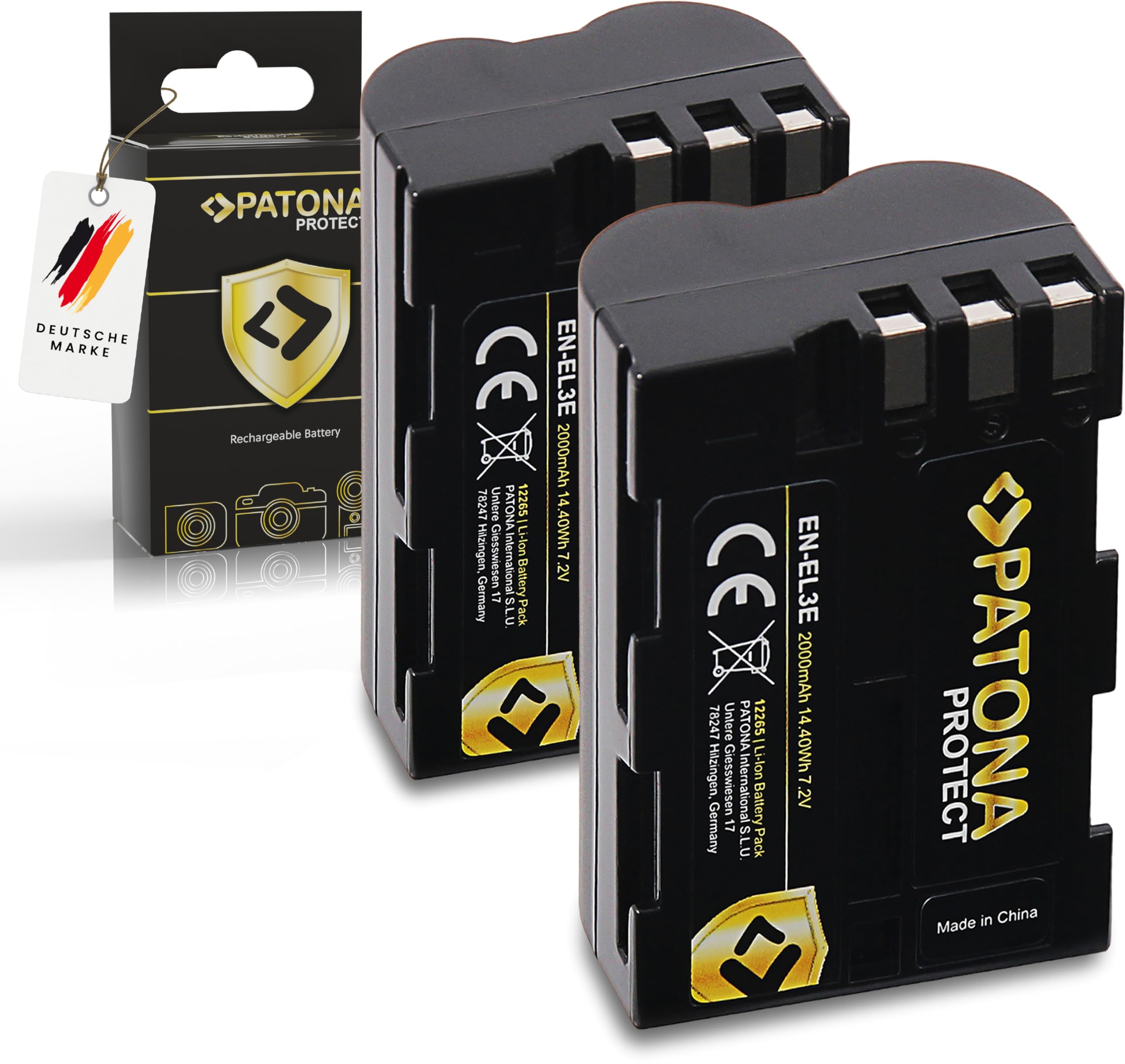 PATONA 2X Protect Akumulator do Nikon EN-EL3E ENEL3E 2000mAh | Akumulator zamienny z etui ochronnym do D700 D300 D300S D200 D90 D80 D70 D70s D50 D100