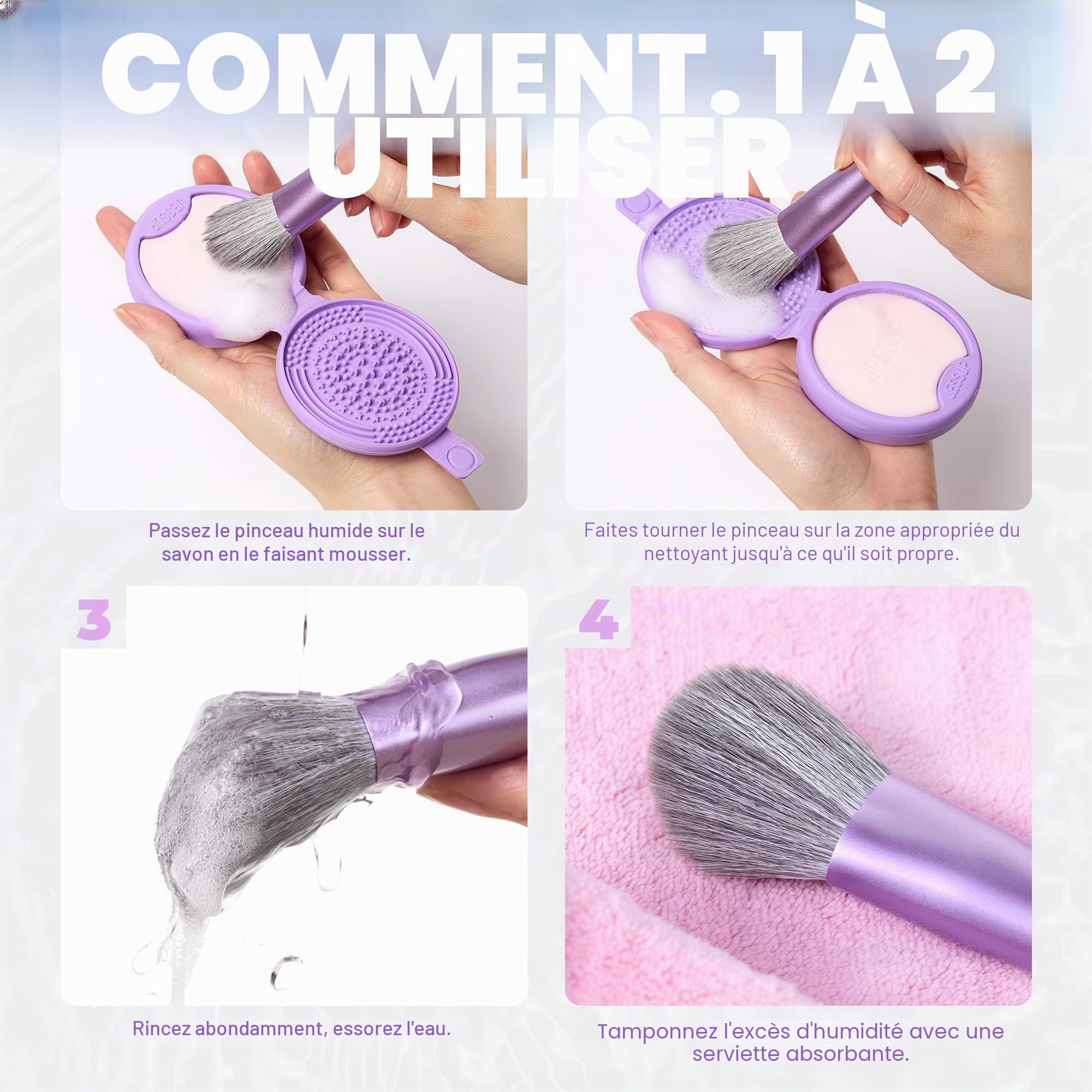 Jessup Tapis Nettoyant Pinceaux Maquillage en Silicone avec 2 Savons Solides, Outil de Nettoyage Portable pour Nettoyer les Éponges et Pinceaux de Maquillage, A013
