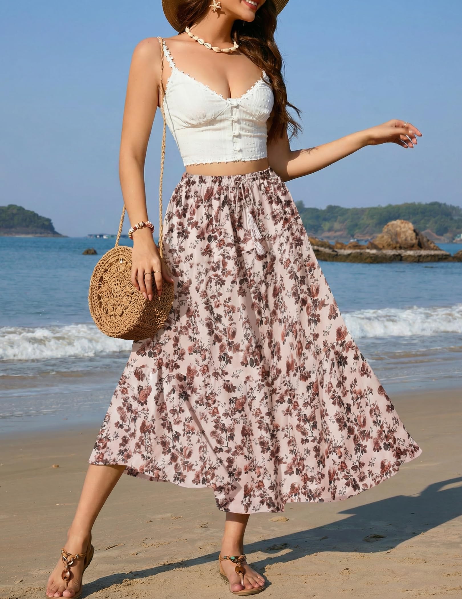 Zeagoo Jupe Femme Longue Elastique Élégante Taille Haute Maxirock avec Cordon Unie Casual Jupe de Temps Libre Mariage Cocktail