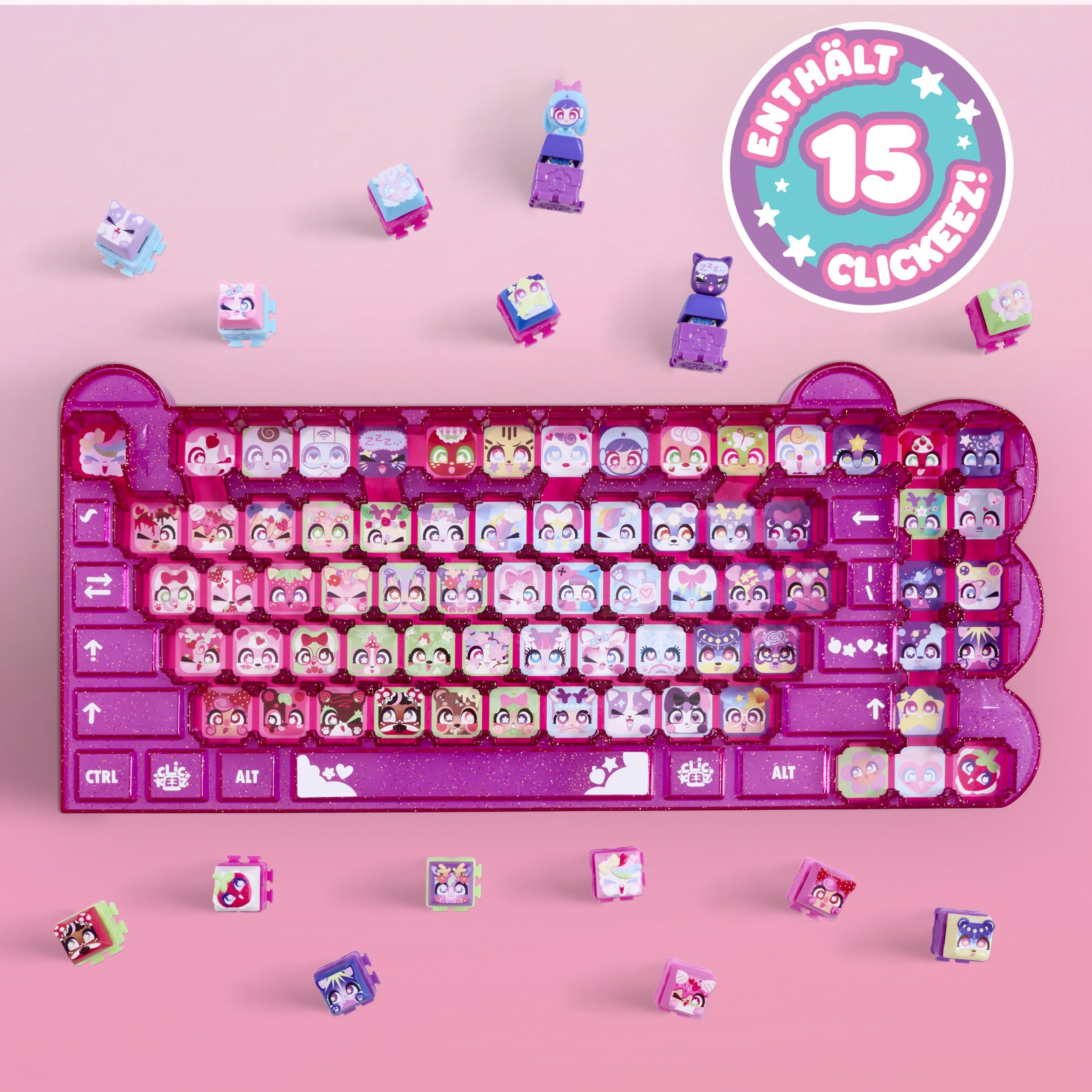 Goliath – CLICKEEZ Keyboard Mega Pack (Series 1) | 1 Tastatur - 15 Tasten Kawaii Clipable Keycaps and 1 Schlüsselanhänger - 70 Charaktere zum Sammeln - Geschenkidee Ab 6 Jahre
