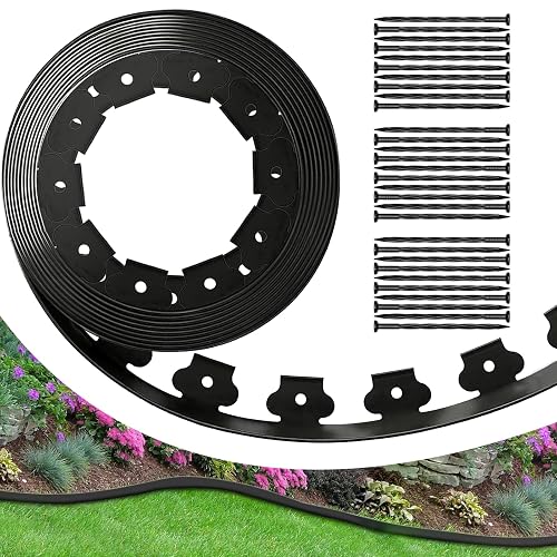 Landscape Garden Edging Kit with 60 Spikes, 4In Tall 66FT