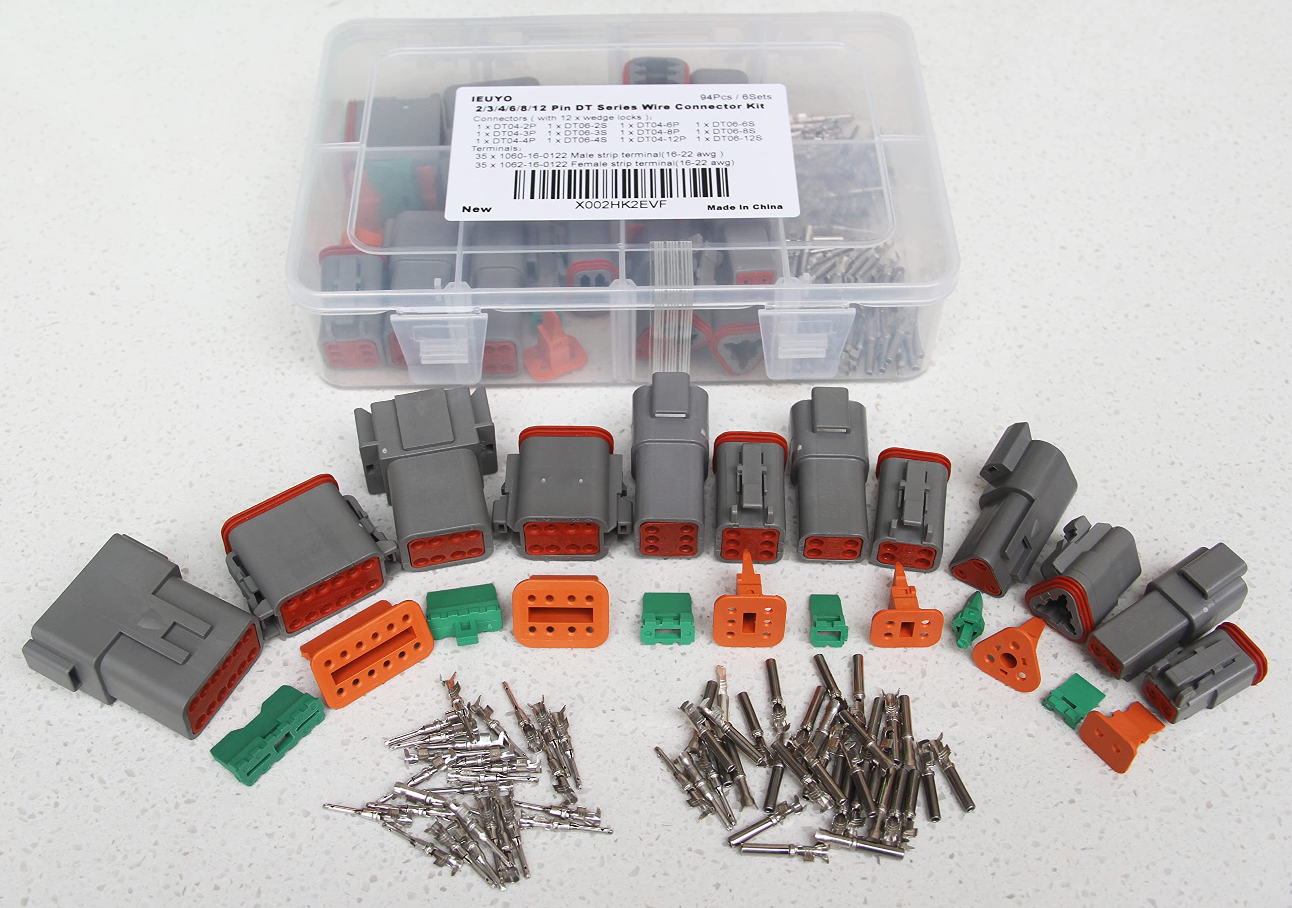 IEUYO Deutsch DT Series Connector Waterproof Electrical Wire Connector Housing Kit 2/3/4/6/8/12 Pin Sealed Male and Female Auto Vehicle Wire Connector Plug 16-22 AWG,Gray (126Pcs/9Sets)