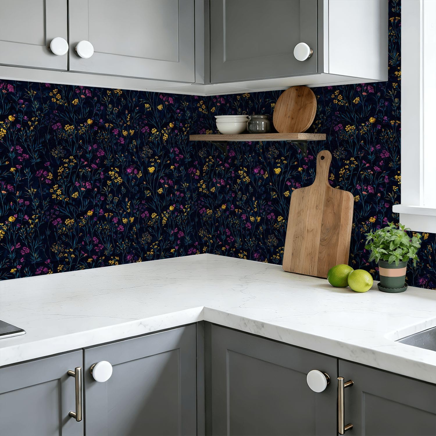 Rivestimento autoadesivo per mensole e armadietti, motivo: fiori gialli, rosa, crema, 45 cm x 3 m, carta da parati autoadesiva per armadi da cucina e cassetti