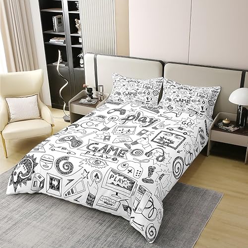 Miniatura 3 de Funda de edredón reversible de 100% algodón para videojuegos, tamaño individual, juego de ropa de cama de dibujos animados de gamepad para niños,