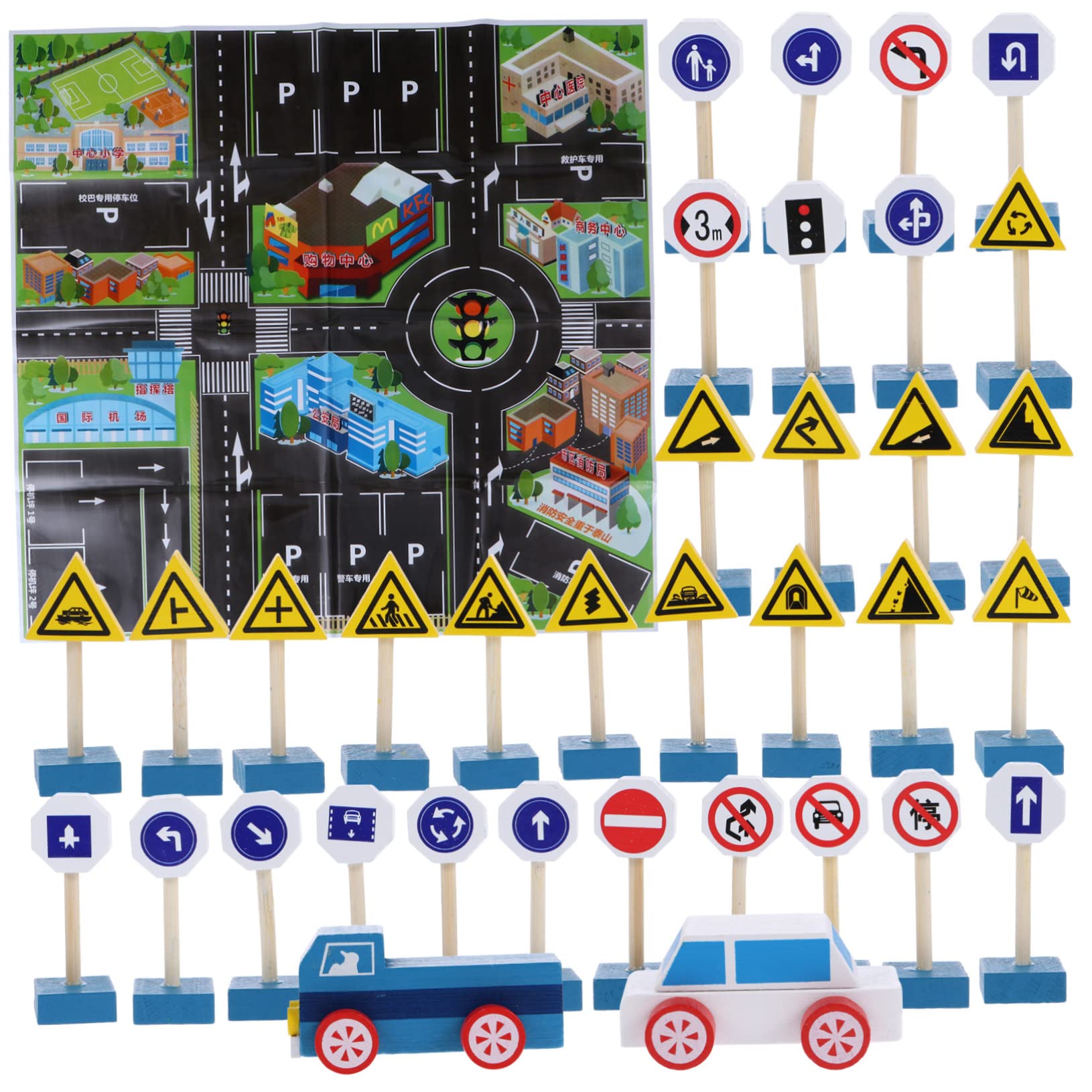 Jouet Panneaux Routiers en Bois pour Garçon et Filles, Bloc de Construction Facile à Tenir et Pratique à Transporter, pour Apprentissage Sécurité Routière