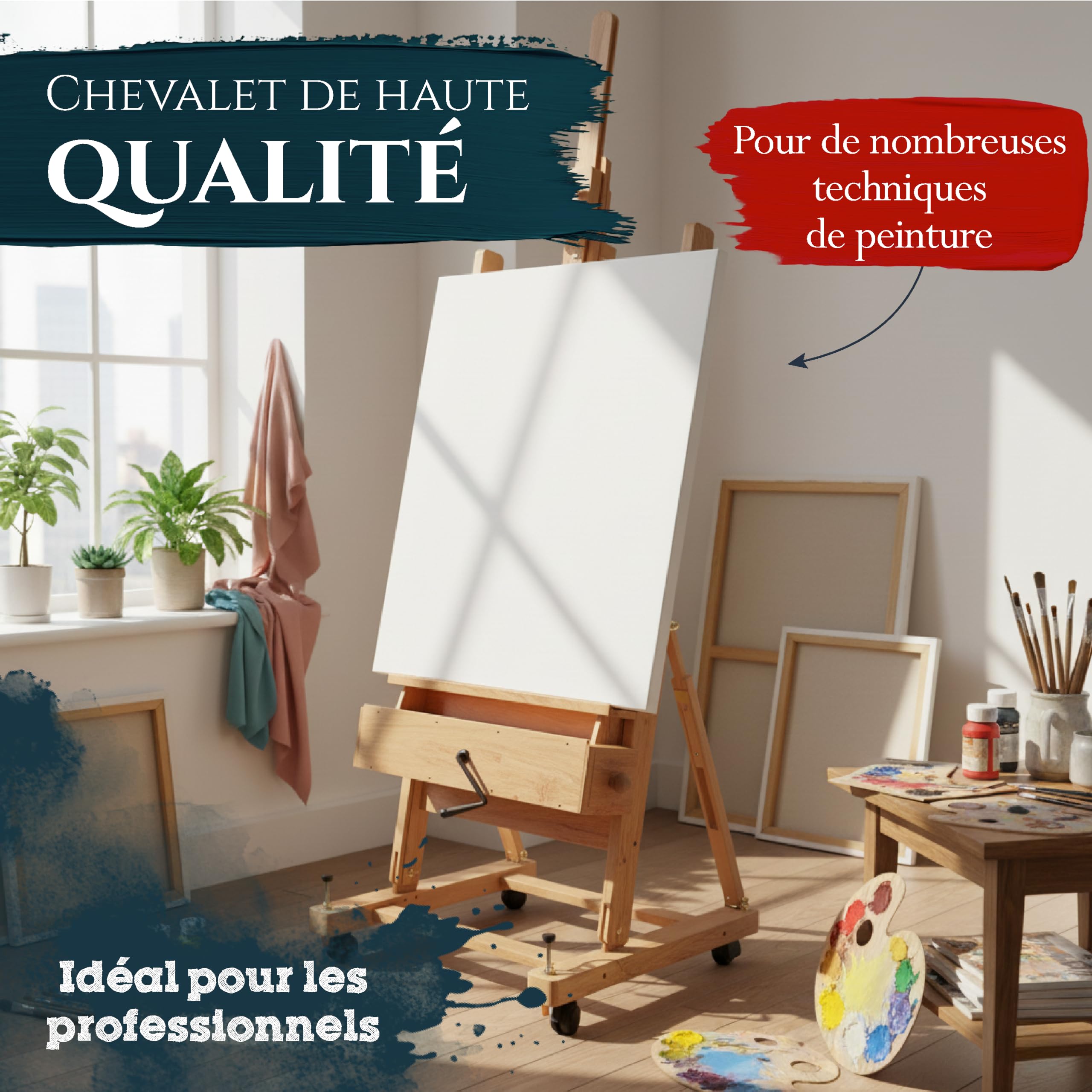 Artina grand chevalet en bois de hêtre pour le dessin artistique structure