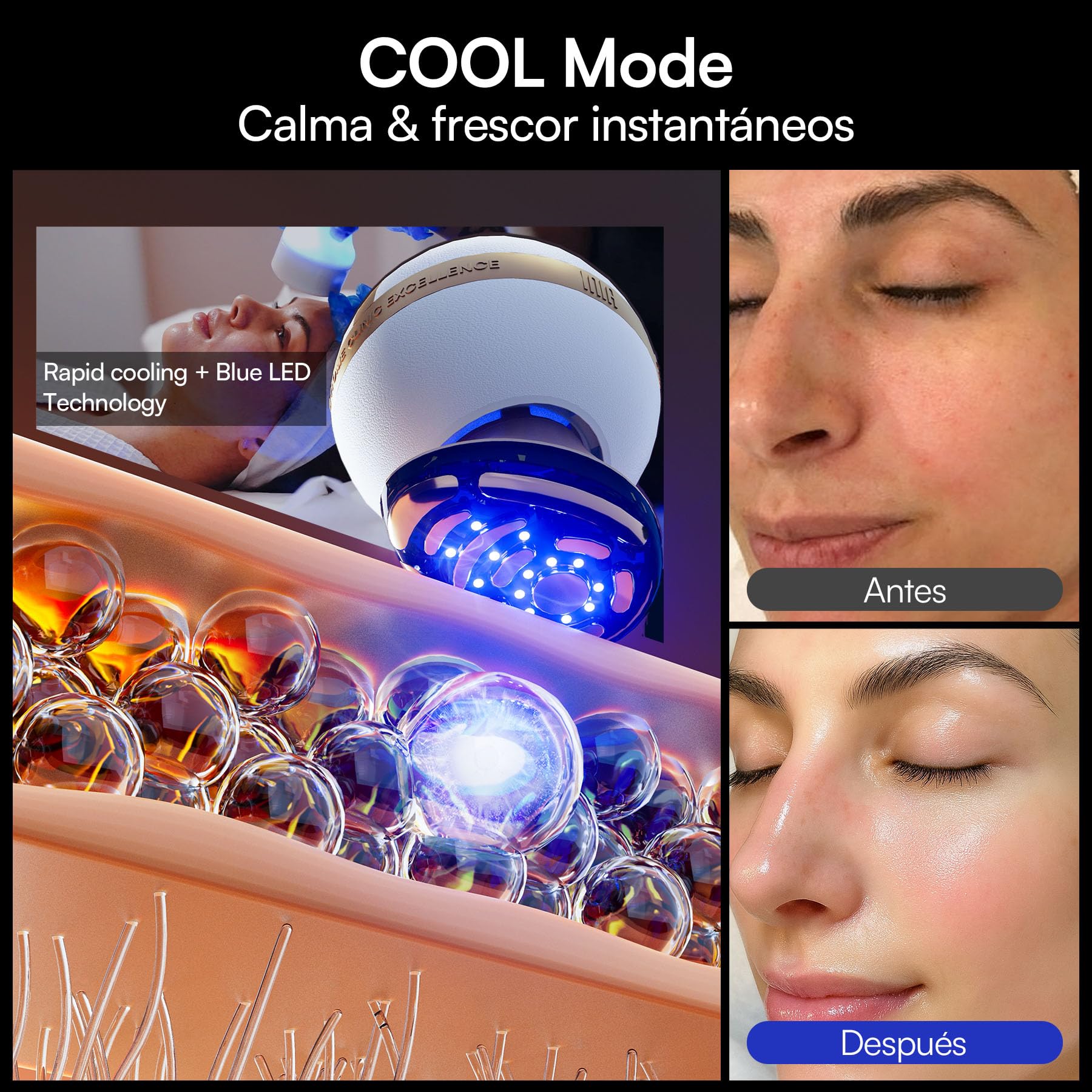 INIA SPHERA Dispositivo Facial de Microcorriente 8 en 1 Mejorado para Rostro y Cuello – Luz Roja, Función Térmica y Fría, 5 Modos Personalizados, Cuidado de la Piel y Luminosidad en Casa