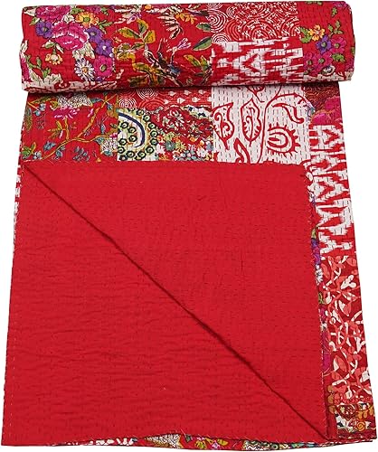 Vista 47 de Marubhumi Edredón tradicional indio de algodón puro, estampado de cachemira, colcha Kantha multicolor (multicolor-22, individual (60 x 90 pulgadas)