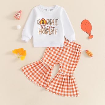 Karuedoo Toddler Baby Girl Thanksgiving Outfit Sweatshirt Flared Pants Set