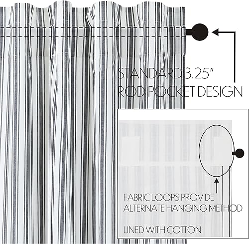 Miniatura 6 de VHC Brands, Sawyer Mill Ticking Stripe Cenefa, color negro, 16x90 pulgadas