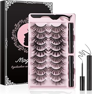 Magnetic Eyelashes and Eyeliner Kit, 10 Pairs Reusable Magnetic Lashes with Eyeliner and Tweezers, 3D Natural Look False Eyelashes, Easy to Wear, No Glue Needed (10 pairs)
