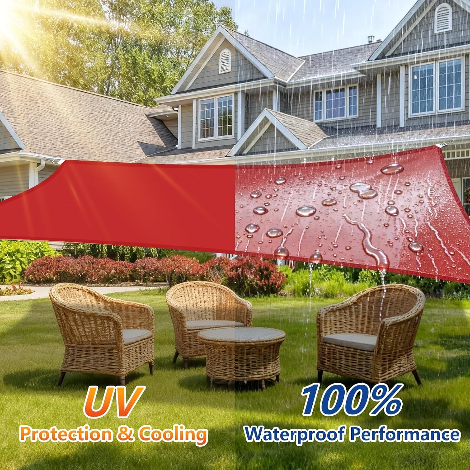 Buzzbazaar 13x25 ft Red Waterproof Sun Shade Sail – Rectangle Outdoor UV Protection Canopy for Patio & Garden