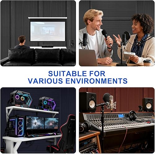 Miniatura 7 de Acoustic Panels Pack of 4, Sound Proof Foam Panels for Walls, Noise Sound Dampening Foam with Media Room Home Office Recording Room, Black, 48 x 24