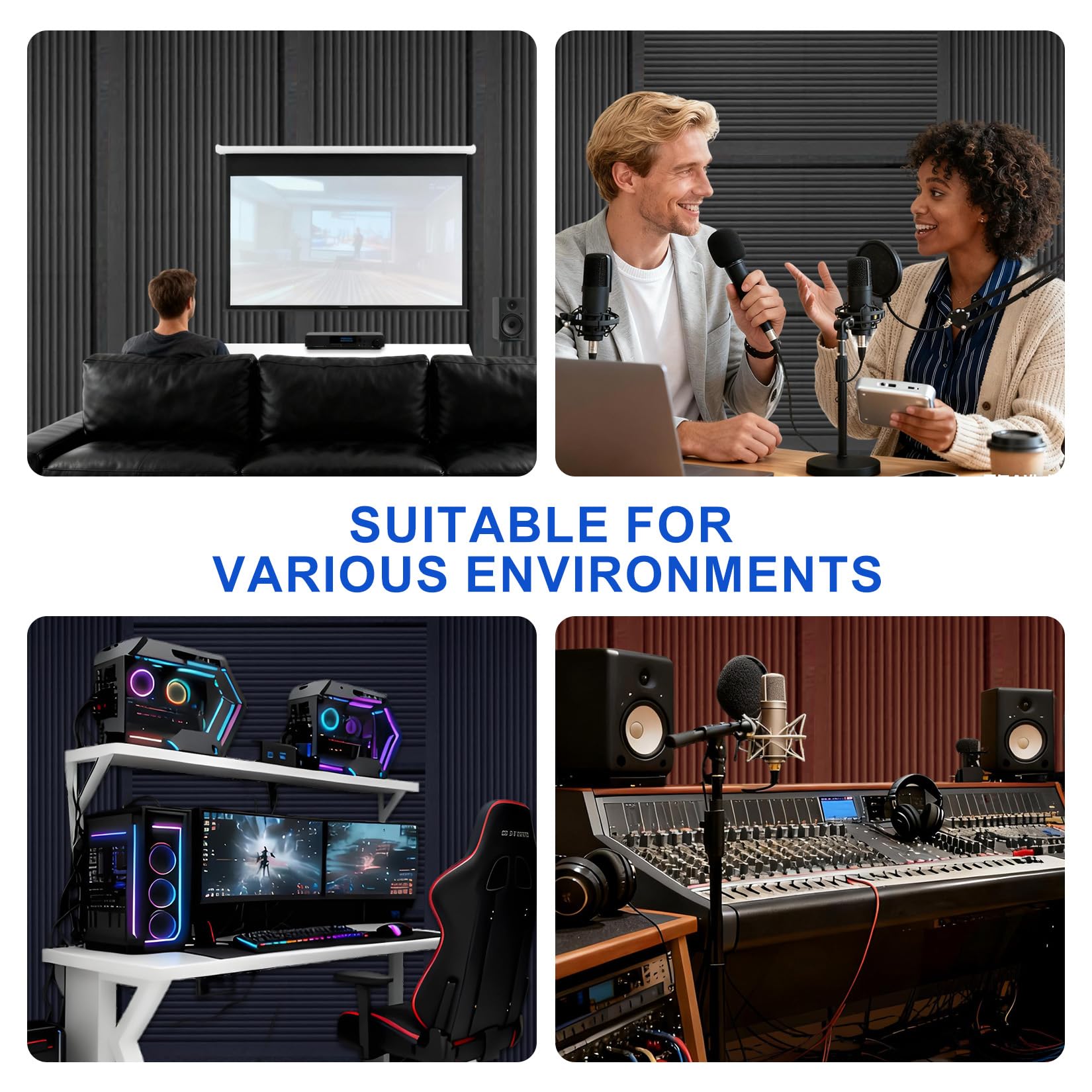 Garvee Akustikschaumstoff Selbstklebend–Hochdichte Schallabsorber & Geräuschdämmung – Optimale Schallisolierung für Studio, Büro, Heimkino – Vertikales Design, 4er Set, 120x60x5cm, Schwarz