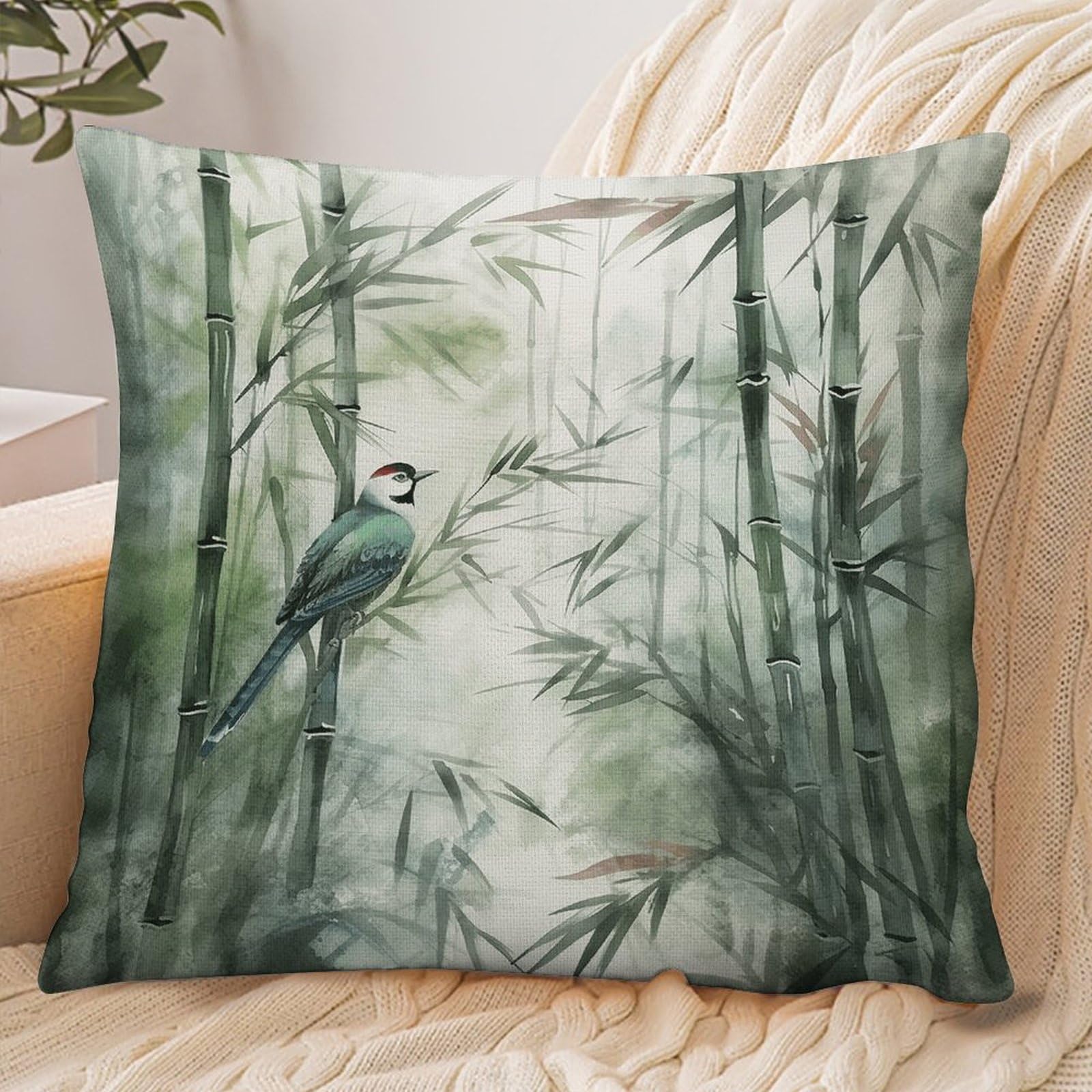 Fekiloot Style Green Bird Painting Pillowcase Pillow Sham Pillow Case