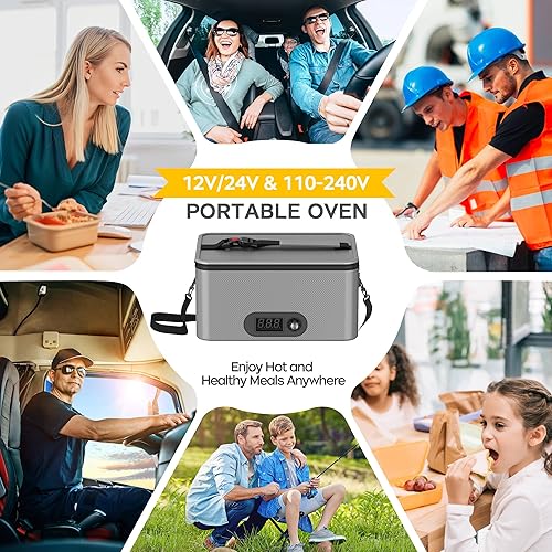 Miniatura 6 de Horno portátil, 12 V, 24 V, 110 V-240 V, calentador de alimentos para automóvil, portátil, mini horno personal, lonchera eléctrica con calefacción