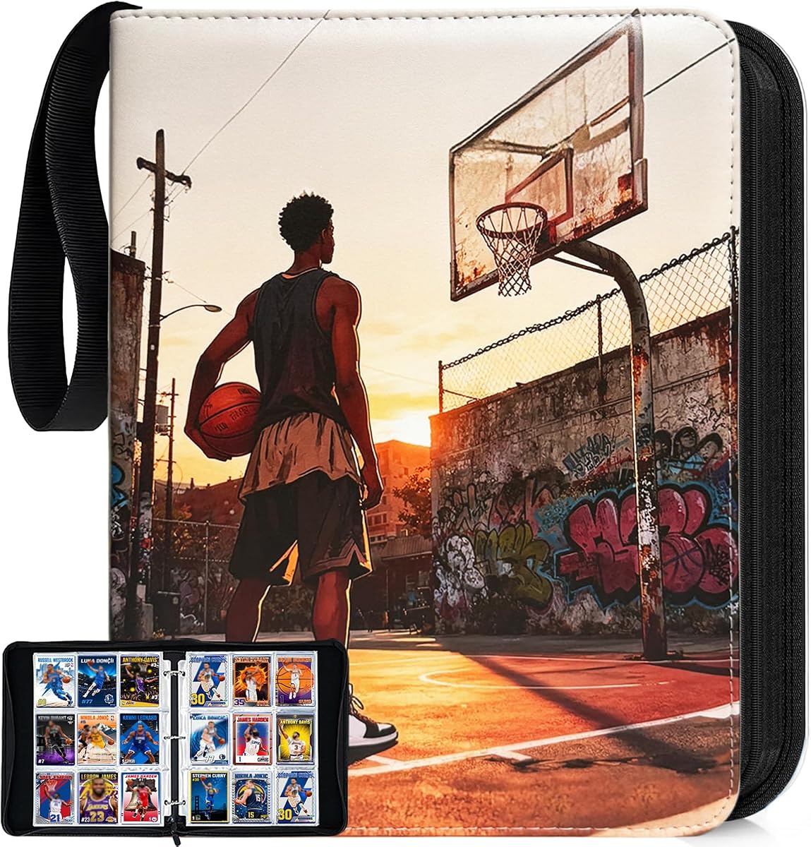Basketball Card Binder 900 Pockets, Sport Card Holder, Compatible with Panini, Topps Trading Card, Metal 3 Ring, Zipper, Transparent Sleeves, PU Cover