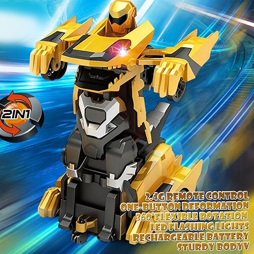 Miniatura 6 de Juguetes para niños, auto de control remoto de 2.4 GHz, robot transformador con luz intermitente, rotación de 360, un botón, deformación, regalo